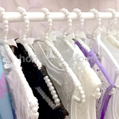 Pack of 10Pcs, Pearl White Beaded Hanger Clothes Trouser 20cm Household Organization (White Color)