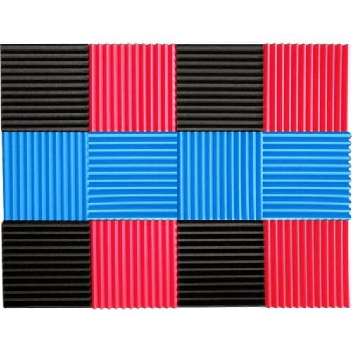 12 Pcs Acoustic Panels Soundproofing Foam Acoustic Tiles Studio Foam Sound Wedge Black+Red+Blue Retail