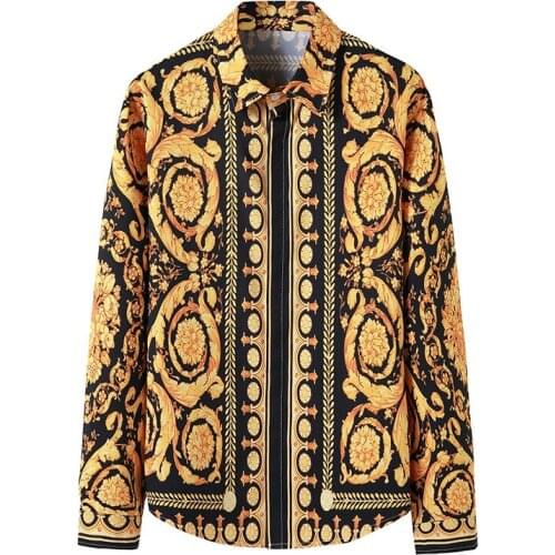 2021 Fashion Luxury Royal Shirt Men 2021 Brand Long Sleeve Mens Dress Shirts Baroque Floral Print Shirt Men Party Formal Shirt