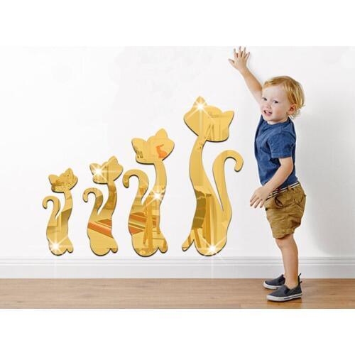 3d mirror wall stickers four kittens decoration DIY for living room/room/wall/window made of ps beautiful and colorfast