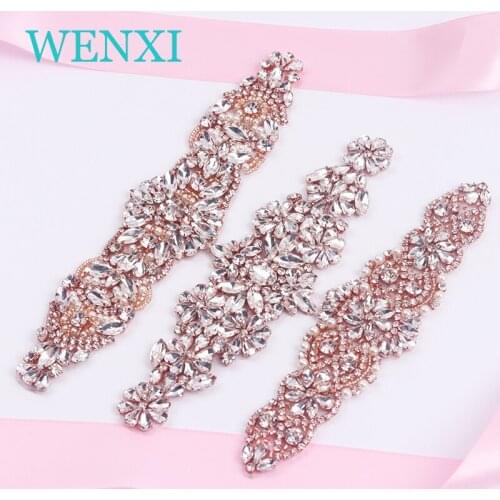 Wholesale 5PCS Hand Sew On Rhinestones Appliques By Bridal Sash Rose Gold Crystal Rhinestones For Wedding Dresses Belt hair belt