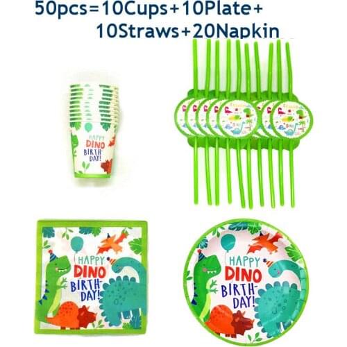 50-80pcs Dinosaur Party Disposable Tableware Sets Jungle Theme Cups Plates Kids Birthday Party Decoration Baby Shower Supplies