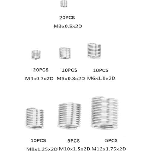 80PCS Silver M3-M12 2D 304 Thread Repair Kit Insert threaded insert rosca Set Stainless Steel helicoil For Hardware Repair Tools