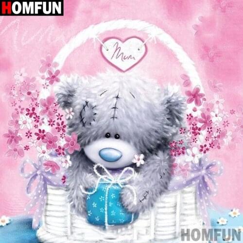 HOMFUN Full Square/Round Drill 5D DIY Diamond Painting "Cartoon bear flower"3D Diamond Embroidery Cross Stitch Home Decor A00055