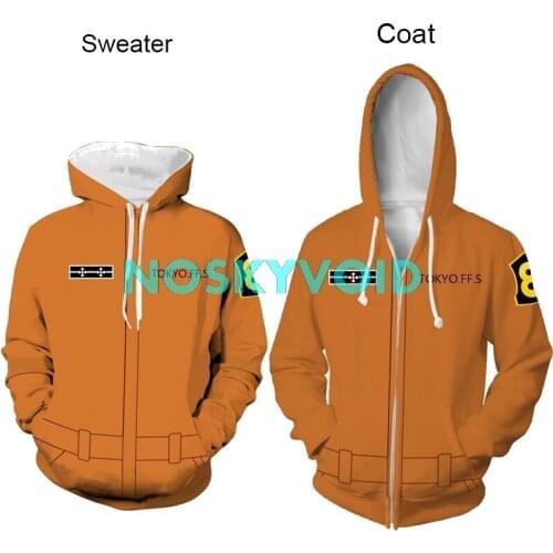Anime Hoodie Fire Force Shinra Kusakabe Cosplay Jackets Man and Woman Hooded Sweater Maki Oze Sweatershirts Unisex Zipper Coats
