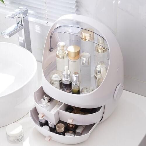 Fashion Dustproof Makeup Cosmetic Storage Box W Cover Egg Shape Cosmetics Display Case Makeup Organizer Box Jewelry Organizer