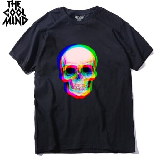 COOLMIND qi0410A 100% cotton short sleeve skull men T shirt casual loose summer mens tshirt male t-shirt tmens tee shirts