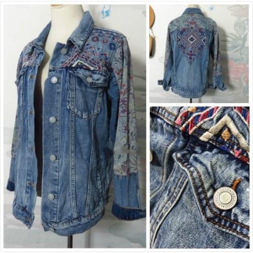 Spanish Pattern Embroidery With Printed Tencel Wash Denim Jacket