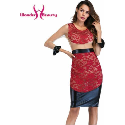 Elegant Floral Lace Perspective Dress Women Long Sleeve Mesh Sheer Vestido Female See Through Sexy Leather Patchwork Club Dress