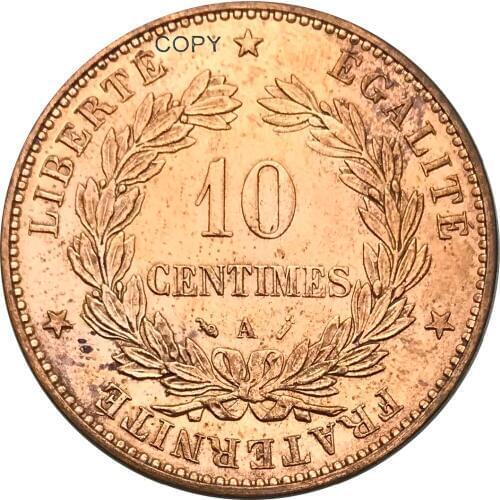 France REPUBLIQUE FRANGAISE 10 Centimes 1891 K Ceres Paris 99% Red Copper Copy Coins