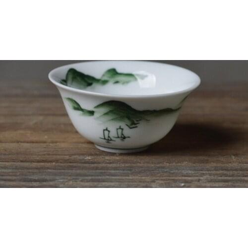 Inventory of the 90s hand-painted tea cup Ruoshen cup anti-kung fu ceramic tea cup landscape A small amount of inventory NO.YZ52