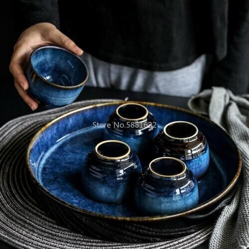 Ceramic Tea Cup with Tray Set Fruit Plate Small Teacup Large Round Deep Plate