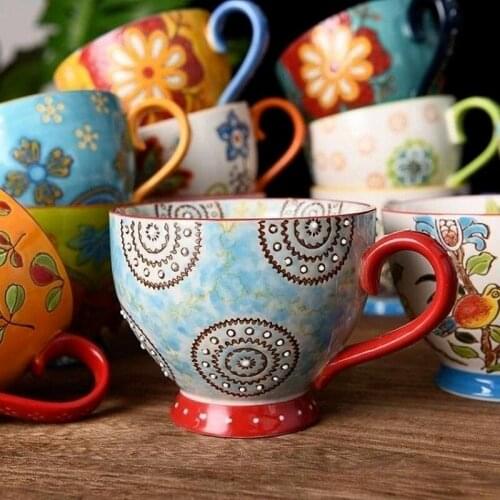 Ceramic Coffee Mugs and Cups Large Capacity Hand Painted Flower Household Office Using Porcelain Creative Drinking Water Mug