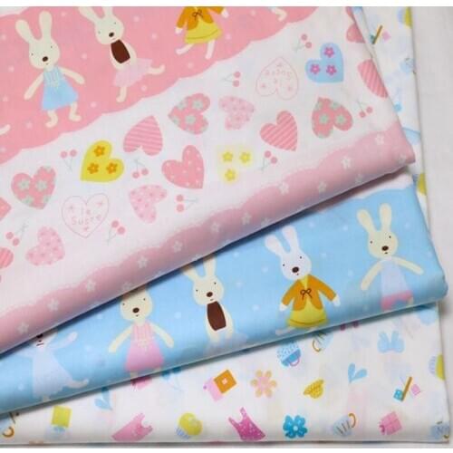 So Pretty Pink & Blue Heart Rabbit Cotton Fabric Twill Cloth for Patchwork Quilting Flesh Tissue 160*50cm
