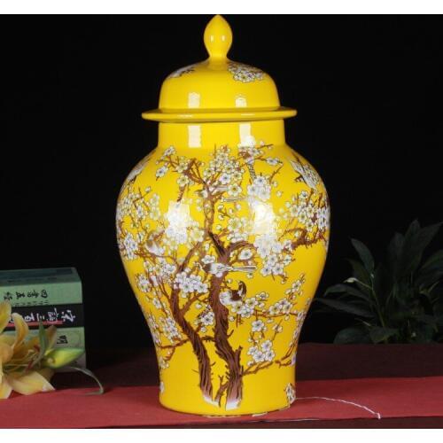 Red Jingdezhen Flower Enamel Vase large blue porcelain temple jar Ornaments big floor yellow ceramic jar vase