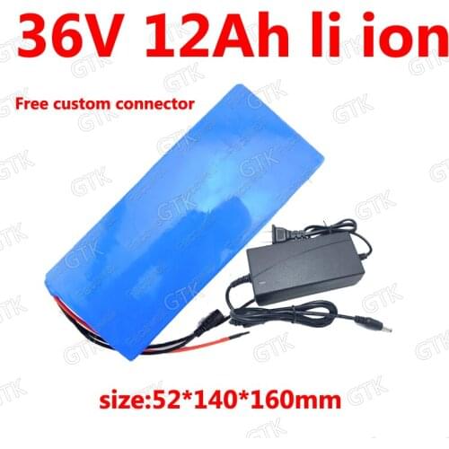 36v 12ah lithium 10ah li-ion battery pack 18650 cell with BMS for 36v 350w motor electric bike scooter sightseeing cart +Charger