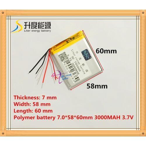 5 wire The tablet battery 3.7V 3000mAH 705860 Polymer lithium ion / Li-ion battery for tablet pc battery