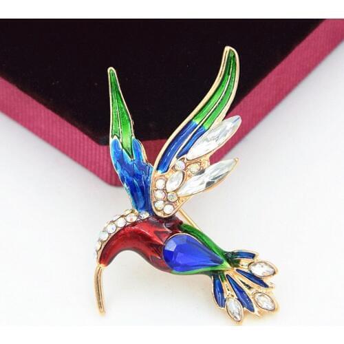 Lovely Enamelled Coloful Bird Brooch Stunning Diamante Women Scarf Pin Hot Selling Mens Lapel Pins