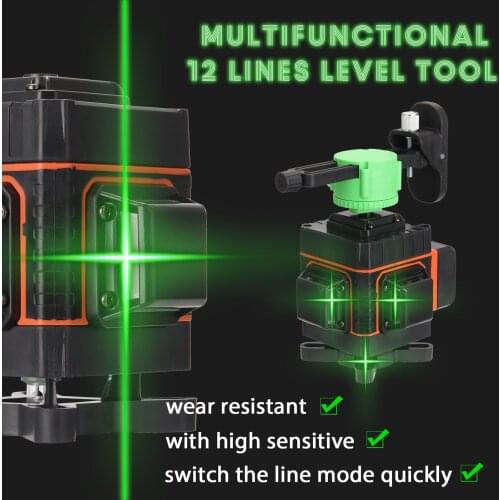 Multifunctional 12 Lines Laser Level Tool Vertical Horizontal Lines with 3° Self-leveling Function