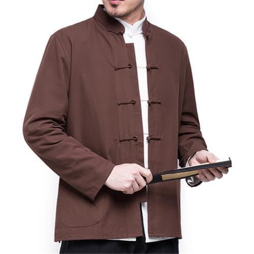 Traditional Chinese Style Men Tang Coat 8 Colors Solid Mandarin Collar Long Sleeve Cotton Linen Casual Kung Fu Jacket Clothes
