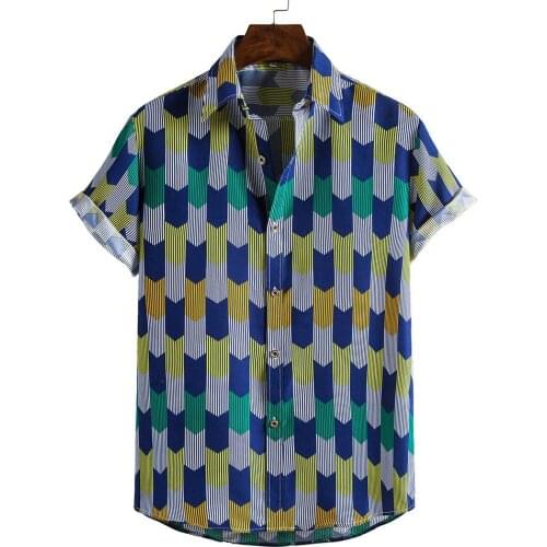 2021 Summer Mens Beach Wavy Striped Shirt Hawaiian Short Sleeve Button Up Shirts camisas de hombre