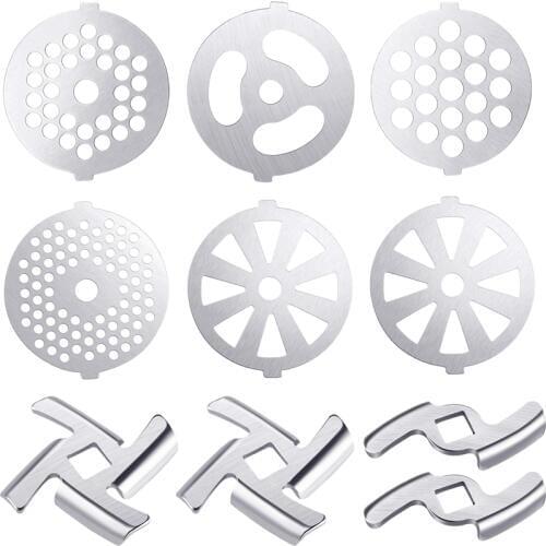 9 Pcs Meat Grinder Blades Meat Grinder Plate Discs Stainless Steel Food Grinder Accessories for Size 5 Stand Mixer and Meat Grin