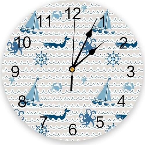 Wave Sailing Octopus And Whale 3D Wall Clock Modern Design Brief Living Room Decoration Kitchen Clock Art Wall Watch Home Decor