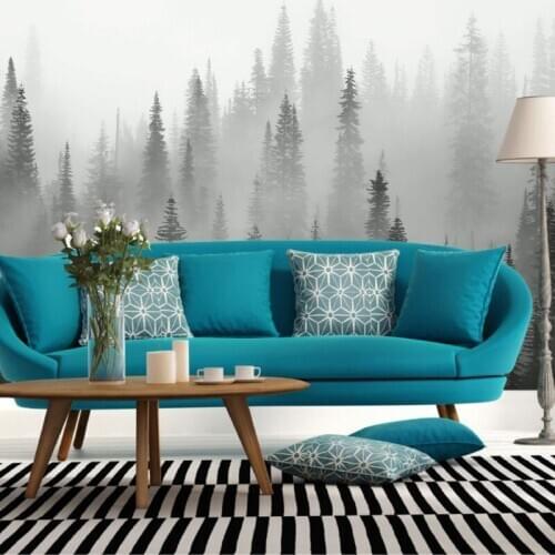 Bacaz 3D Fog Effect Ombre Wallpaper Mural Lanscape Trees Serene Nature Woods Wall paper for Background 3d Stickers