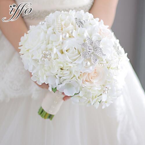 New ivory &coral wedding bridal bouquet brooch bouquet bridesmaid bouquet artificial flower silk DIY decor Ivory bridal bouq