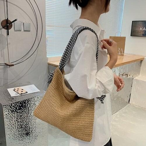 2021 Autumn new woven big capacity one-shoulder handbags casual fashion mori girl outdoor tote bag