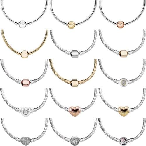 100% 925 Sterling Silver Pave Heart Poetic Blooms Lobster Ball & Barrel Clasp Necklace Fit Fashion Charm Trendy DIY Jewelry