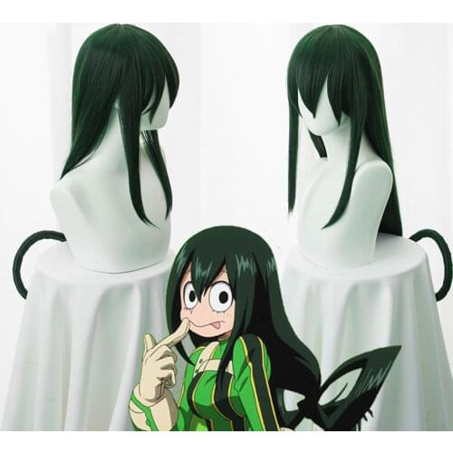 Boku no Hero Academia Tsuyu Asui Cosplay Wig My Hero Academia Women Long Green Synthetic Hair Halloween Party +Wig Cap