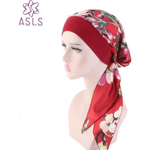 New silky bonnet headwrap Elastic Hair Band Women Scarves Pre-Tied Cancer Chemo Beanies Headwear Head Wrap Hair Accessories