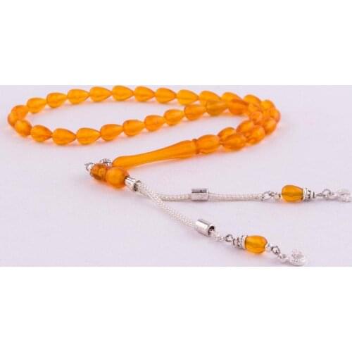 Drop Cut Amber Looking Rosary 8 mm