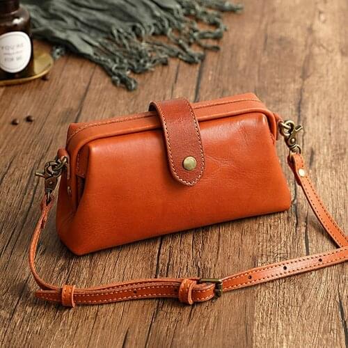 Retro Handmade Doctor Bag Luxury Fashion Vintage Genuine Leather Crossbody Shoulder Bags For Women Messenger Purses Sac A Main