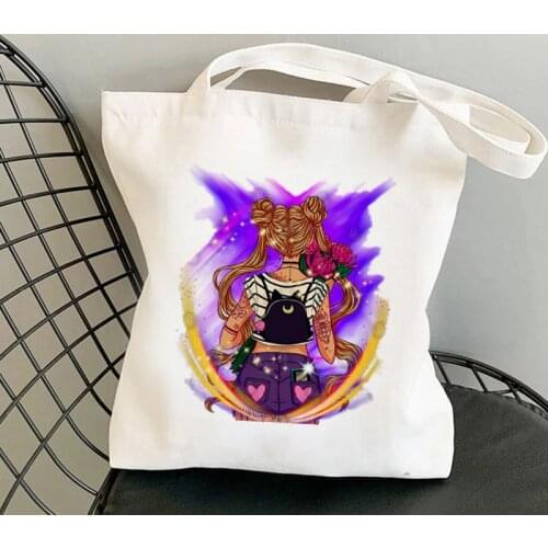 Shopper Sailor Meow Holding a rose Kawaii Bag Harajuku women Shopping Bag Canvas Shopper Bag girl handbag Tote Shoulder Lady Bag