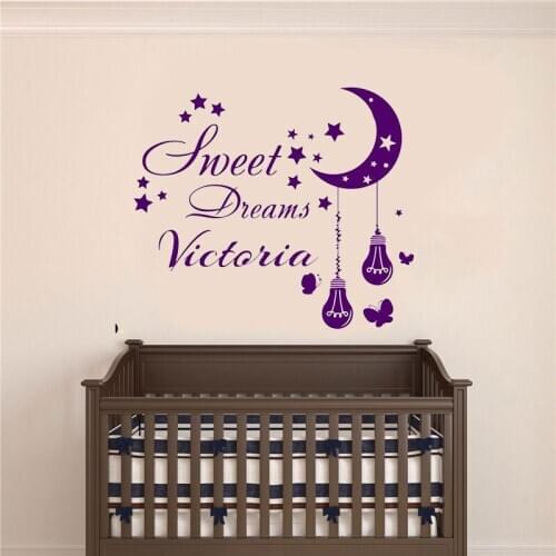 Personalized Name Cartoon Sweet Dreams Wall Sticker Vinyl Home Decor Baby Room Nursery Moon & Stars Butterfly Decals Mural S183