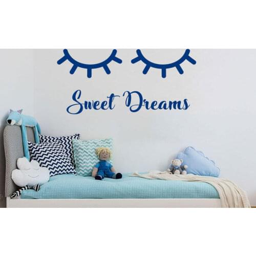 Sleepy Eyes Wall Decals Quote Sweet Dreams Vinyl Sticker Decals Cute Nursery Boys Girl Bedroom Closed Eyes Kids Decor K528