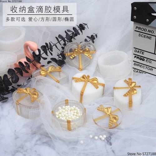 Jewelry storage box mould with lid Bow Design Heart-shaped round oval stripe box concrete mold silicone molds for epoxy plaster