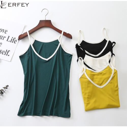 LERFEY Women Summer Sexy Elastic Casual Tank V-Neck Sleeveless Spaghetti Strap Vest Casual Cotton Tops Tees Roupas Femininas