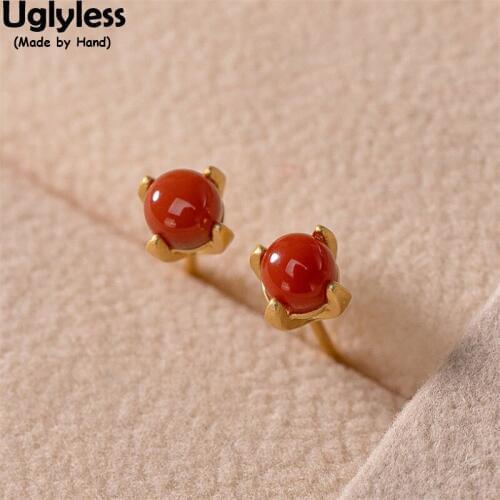 Uglyless Super MINI 6MM Gemstones Studs Earrings for Women Natural Agate Jade Emerald Earrings Gemstone 925 Silver Dress Jewelry
