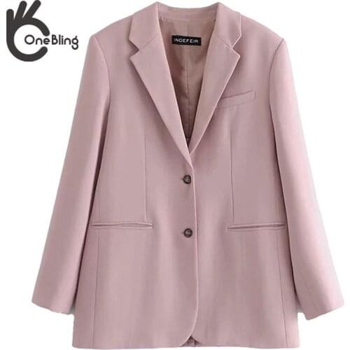 OneBling 2021 Za Womens Blazers Suit Pink Two Piece Jacket Set Office Lady Workwear Female Solid Outfit Elegant Urban Outfits