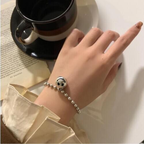 925 Sterling Silver Ins Advanced Smile Ball Pendant Bracelet For Women Couple Trendy Birthday Party Gift fine Jewelry SAB205