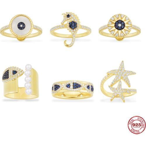 S925 Sterling Silver Jewelry 1:1 Copy,Collection ETE,Fish Open Ring With Pearls,Starfish Ring,Lucky Eye Ring With Logo for Women