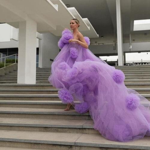 Extra Puffy Tulle Dresses Ins Style Long Women Sexy Tulle Dressing Gowns Custom Made Sleeveless Plus Size Sheer Gowns