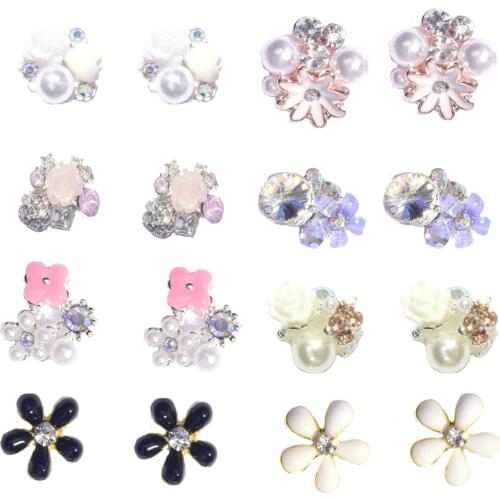10Pcs/Lot 3D Rhinestones For Nails Design Flower Style Gem Mix Beauty Charms Colorful Pearl Manicure Crystal Nail Art Decoration