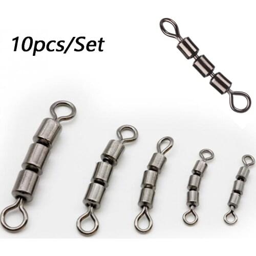 10Pcs Stainless Steel Triple Rolling Bearing Portable Corrosion Resistant Lightweight Durable Quick Connect Safe Fishing Swivels