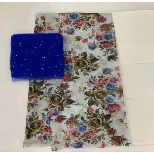 2020 Fashion Design High Quality Swiss Voile Cotton African Lace Fabric 5 +2 Yards/Set Printed Fabric For Womens Dress!LXF99133