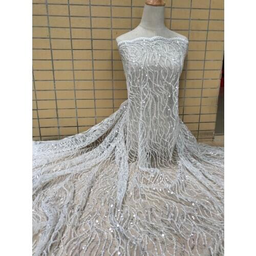 African Lace Fabric Embroidered Nigerian Guipure for Wedding High Quality SYJ-18985 French Tulle Lace Fabric with Beads