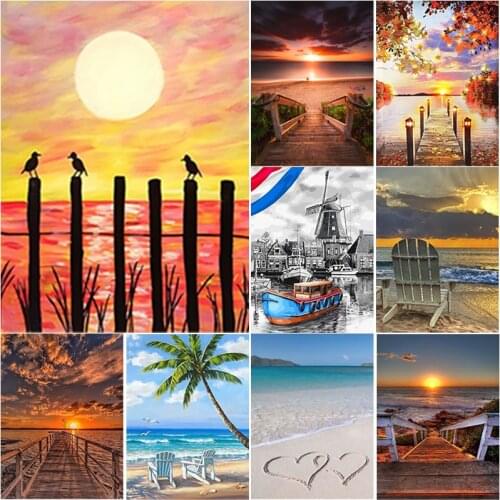 New 5D DIY Diamond Painting Sunset Cross Stitch Bridge Scenery Diamond Embroidery Full Square Round Drill Crafts Gift Home Decor